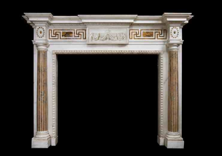 Grecian inlaid marble fire surround